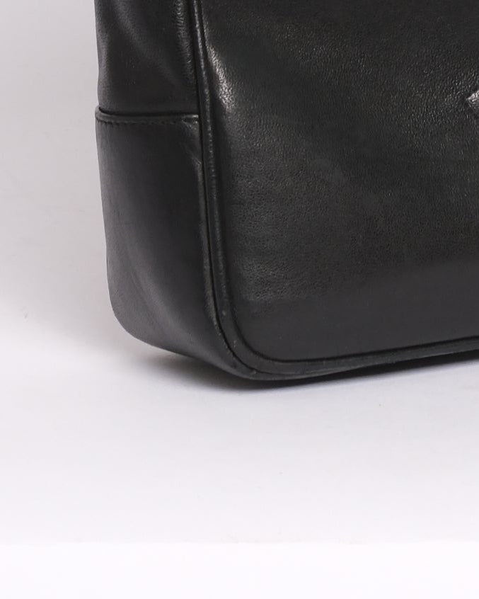 Chanel 1991 Black Lambskin Leather CC Shoulder Tote Bag