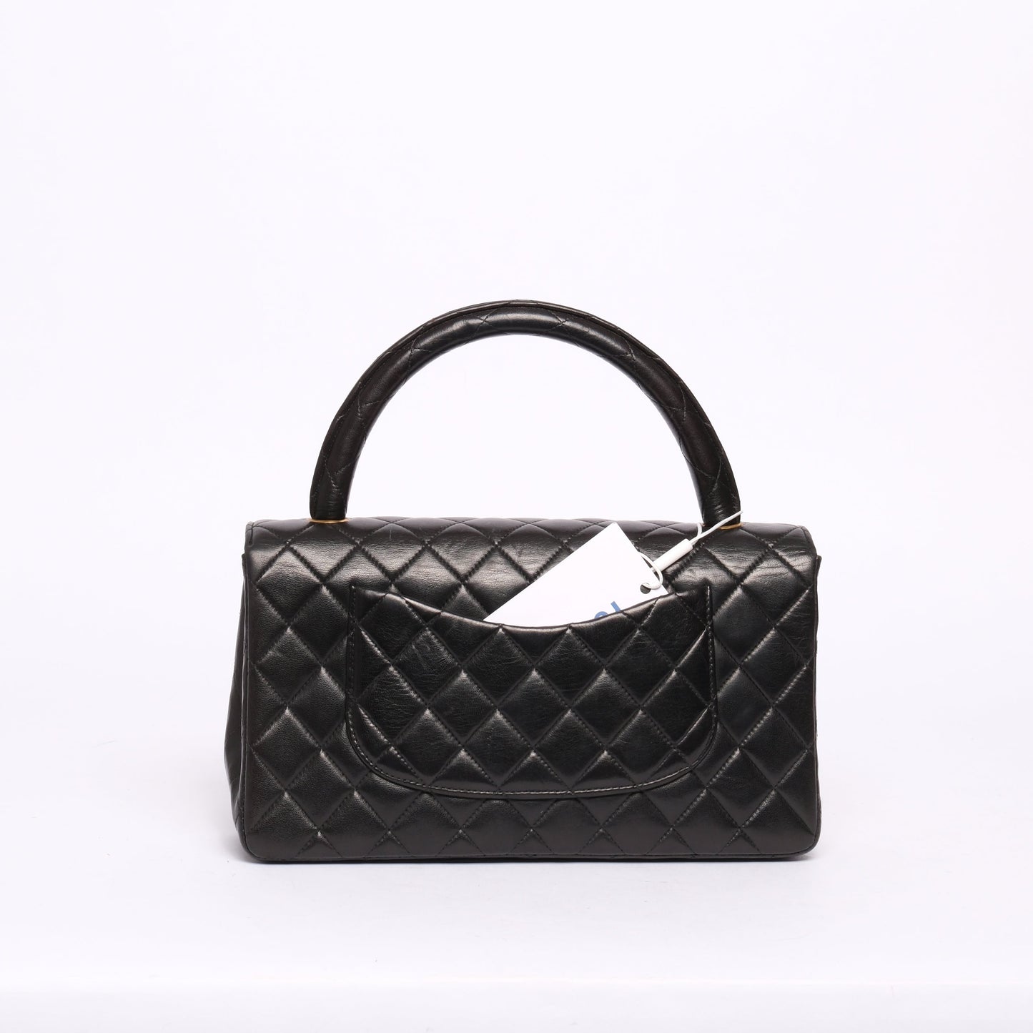 Chanel Black Lambskin Leather Quilted Medium Kelly Flap Top Handle Bag