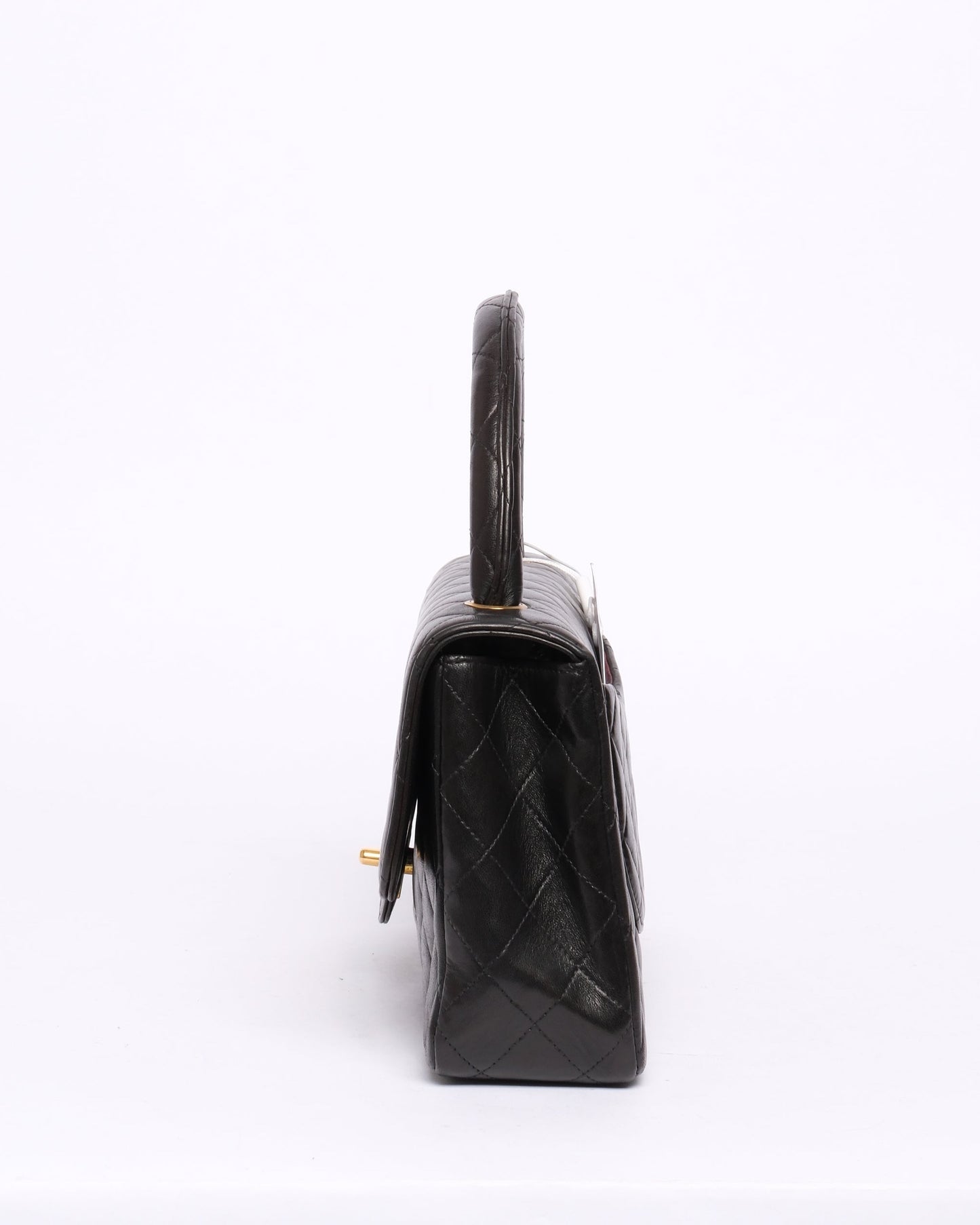 Chanel Black Lambskin Leather Quilted Medium Kelly Flap Top Handle Bag