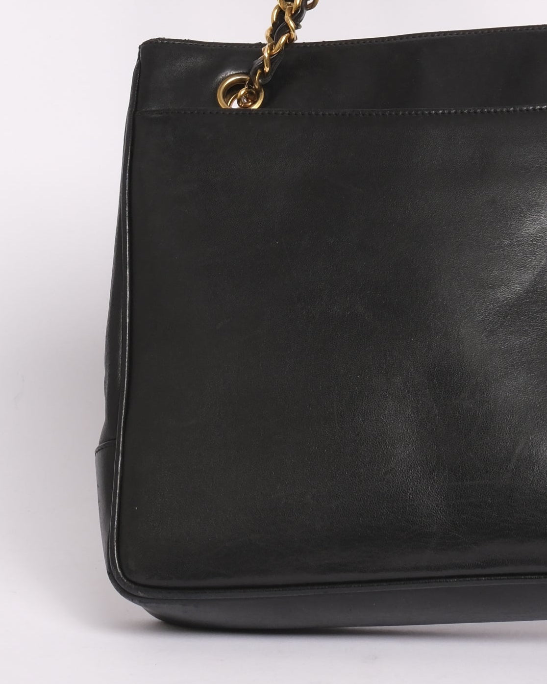 Chanel 1991 Black Lambskin Leather CC Shoulder Tote Bag
