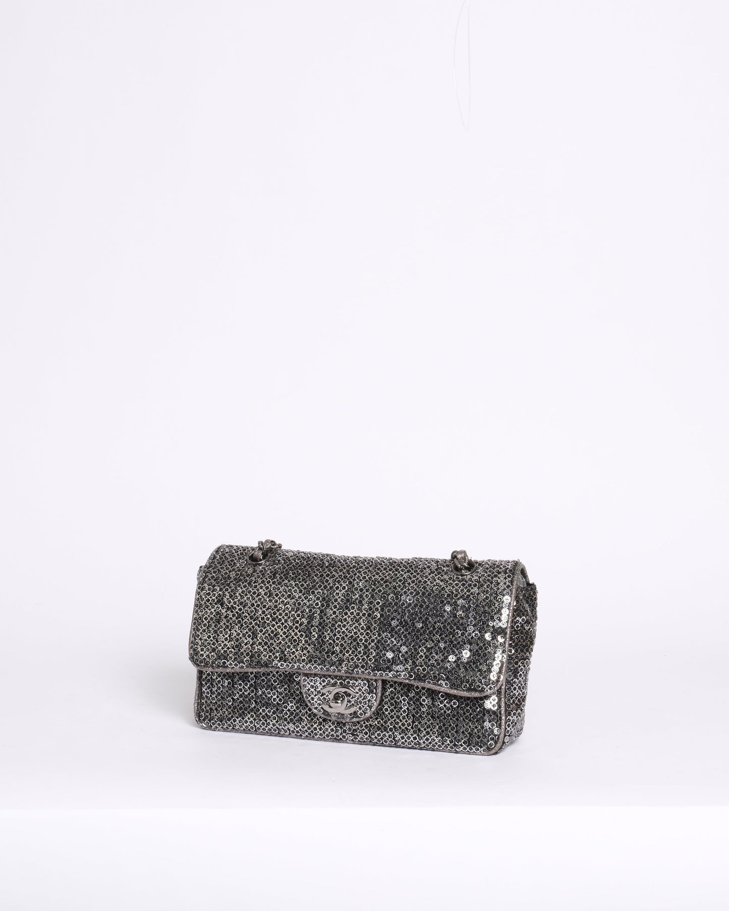 Chanel Monogram Logo Sequin Medium Chain Shoulder Flap SHW