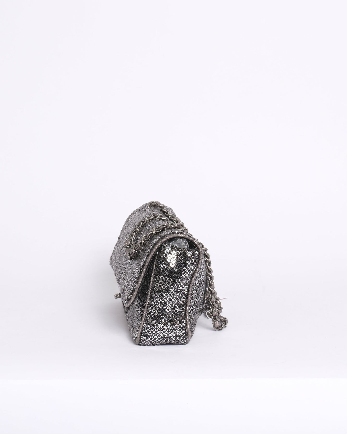 Chanel Monogram Logo Sequin Medium Chain Shoulder Flap SHW