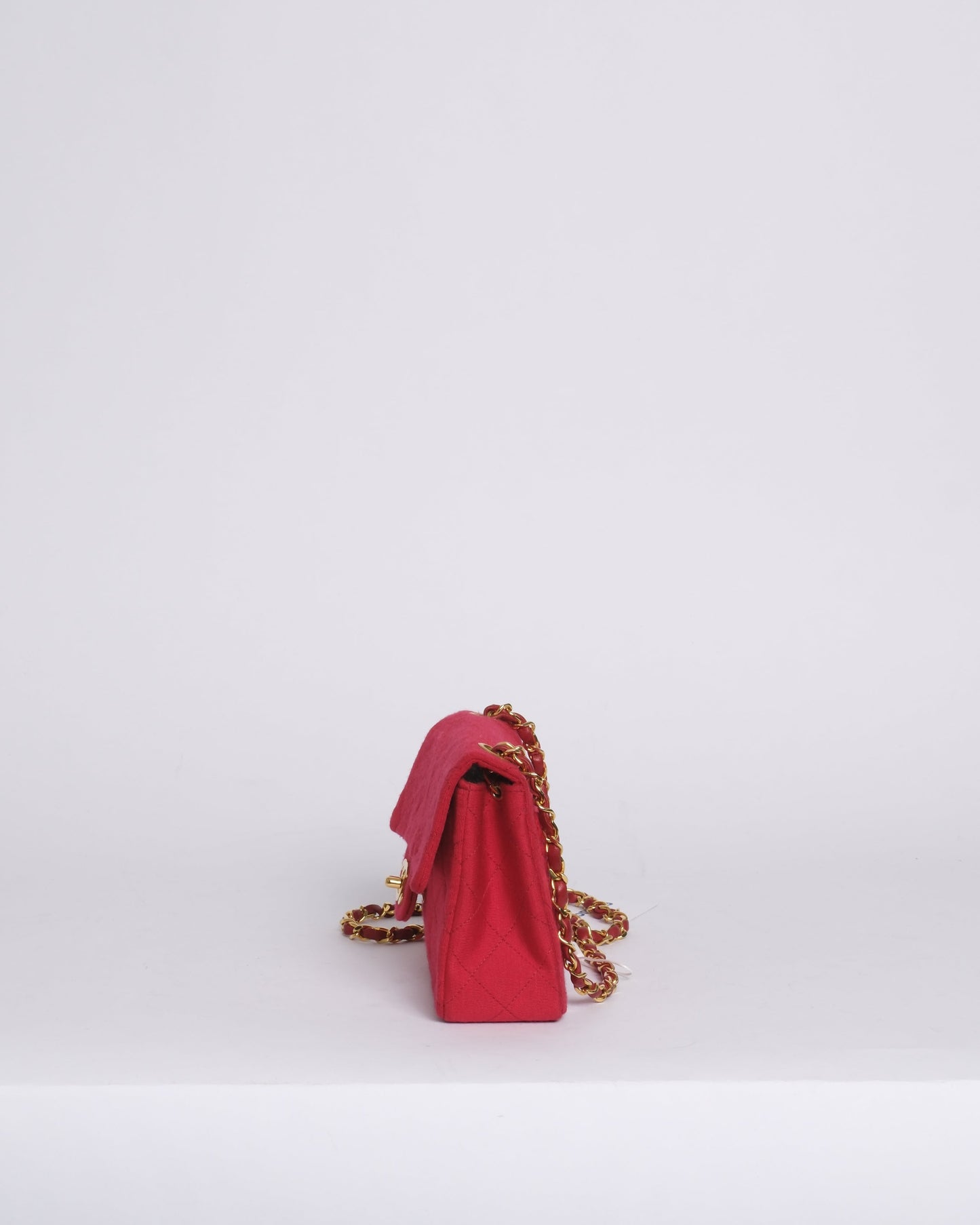 Chanel Red Jersey Quilted Square Flap 24K Gold Chain Shoulder Bag