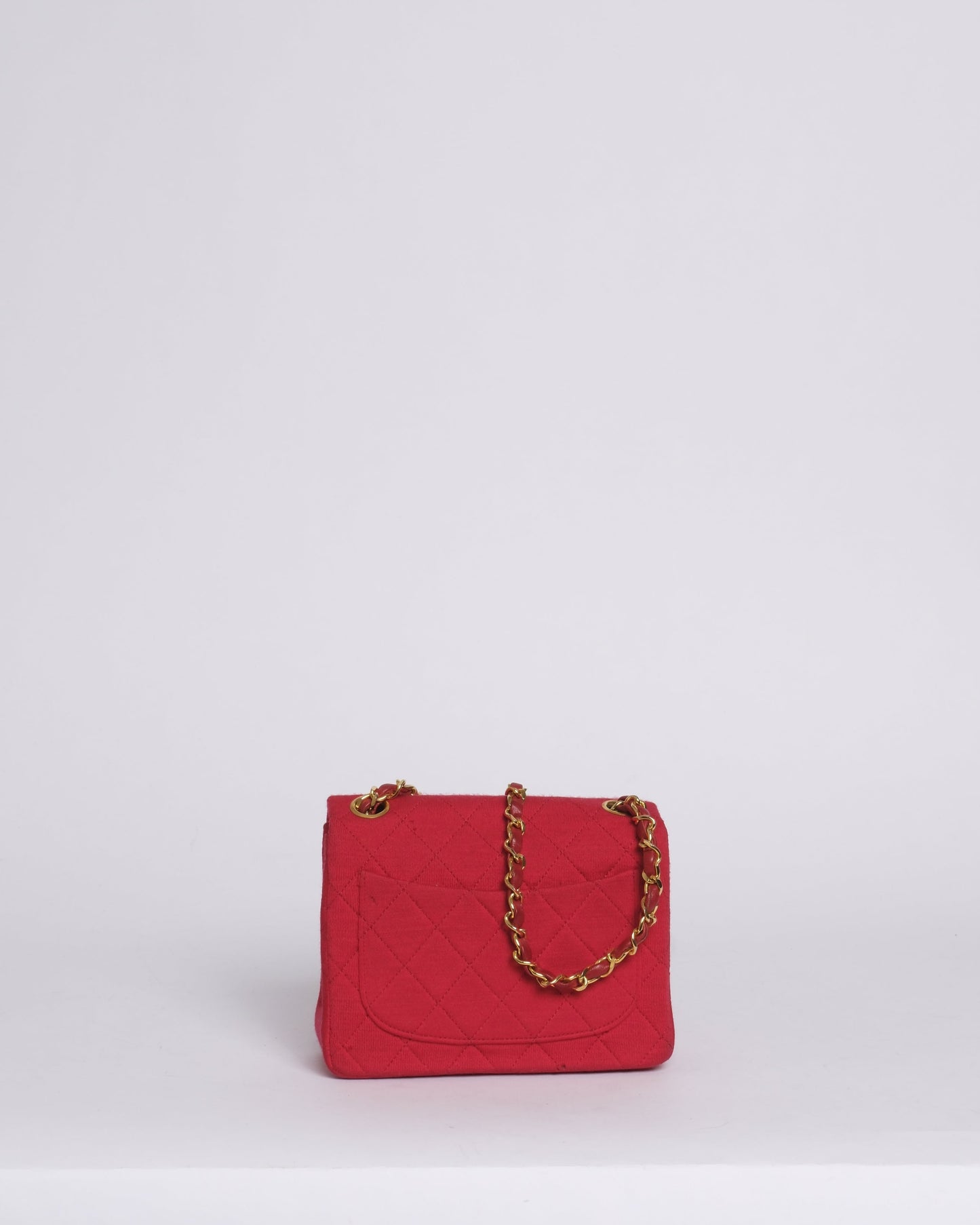 Chanel Red Jersey Quilted Square Flap 24K Gold Chain Shoulder Bag