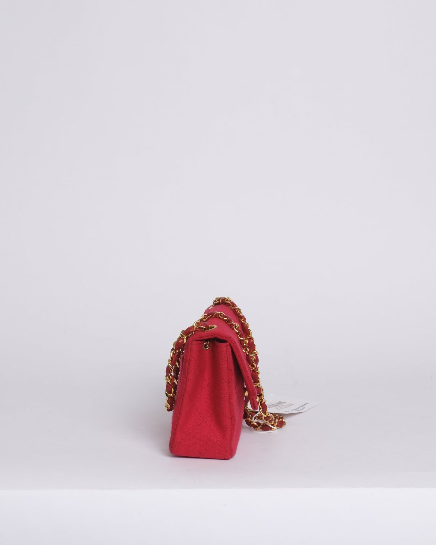 Chanel Red Jersey Quilted Square Flap 24K Gold Chain Shoulder Bag