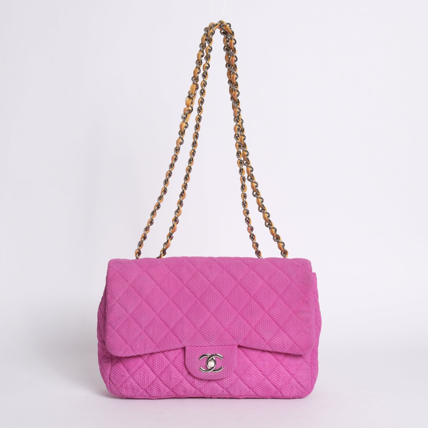 Chanel Pink & Yellow Coco Beach Mesh Leather Chain Jumbo Flap