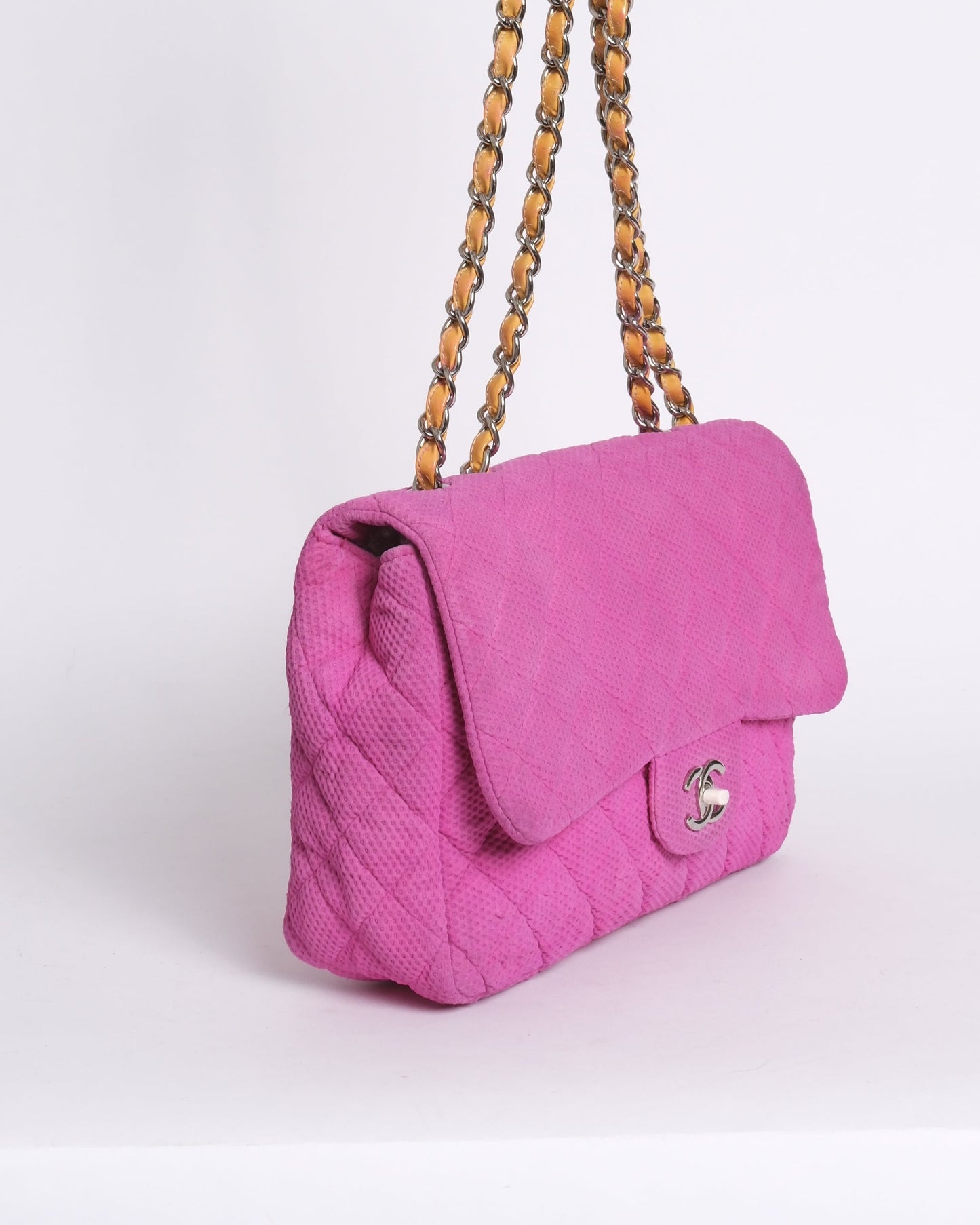 Chanel Pink & Yellow Coco Beach Mesh Leather Chain Jumbo Flap