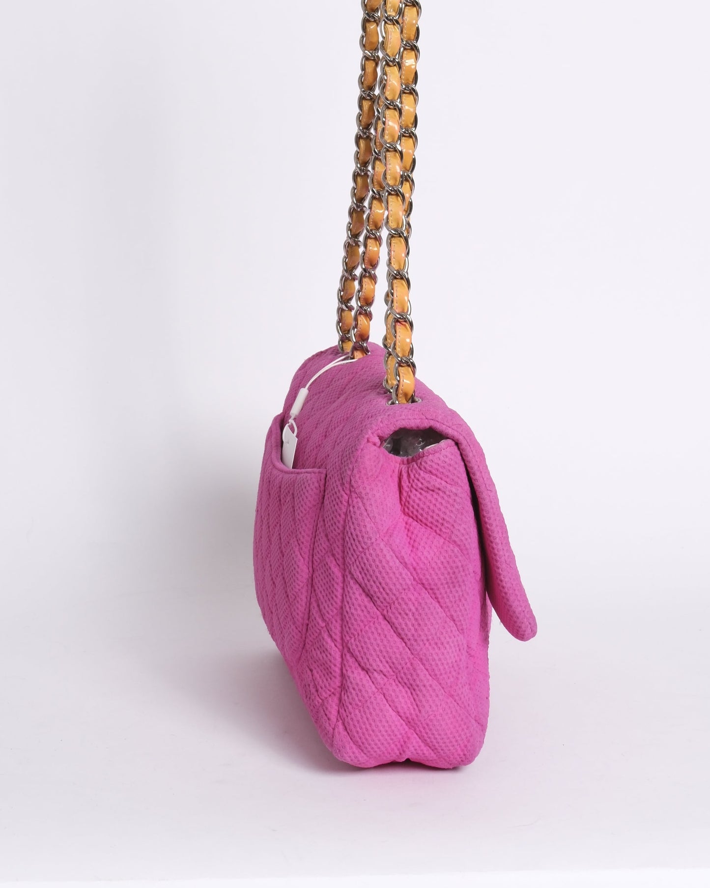 Chanel Pink & Yellow Coco Beach Mesh Leather Chain Jumbo Flap