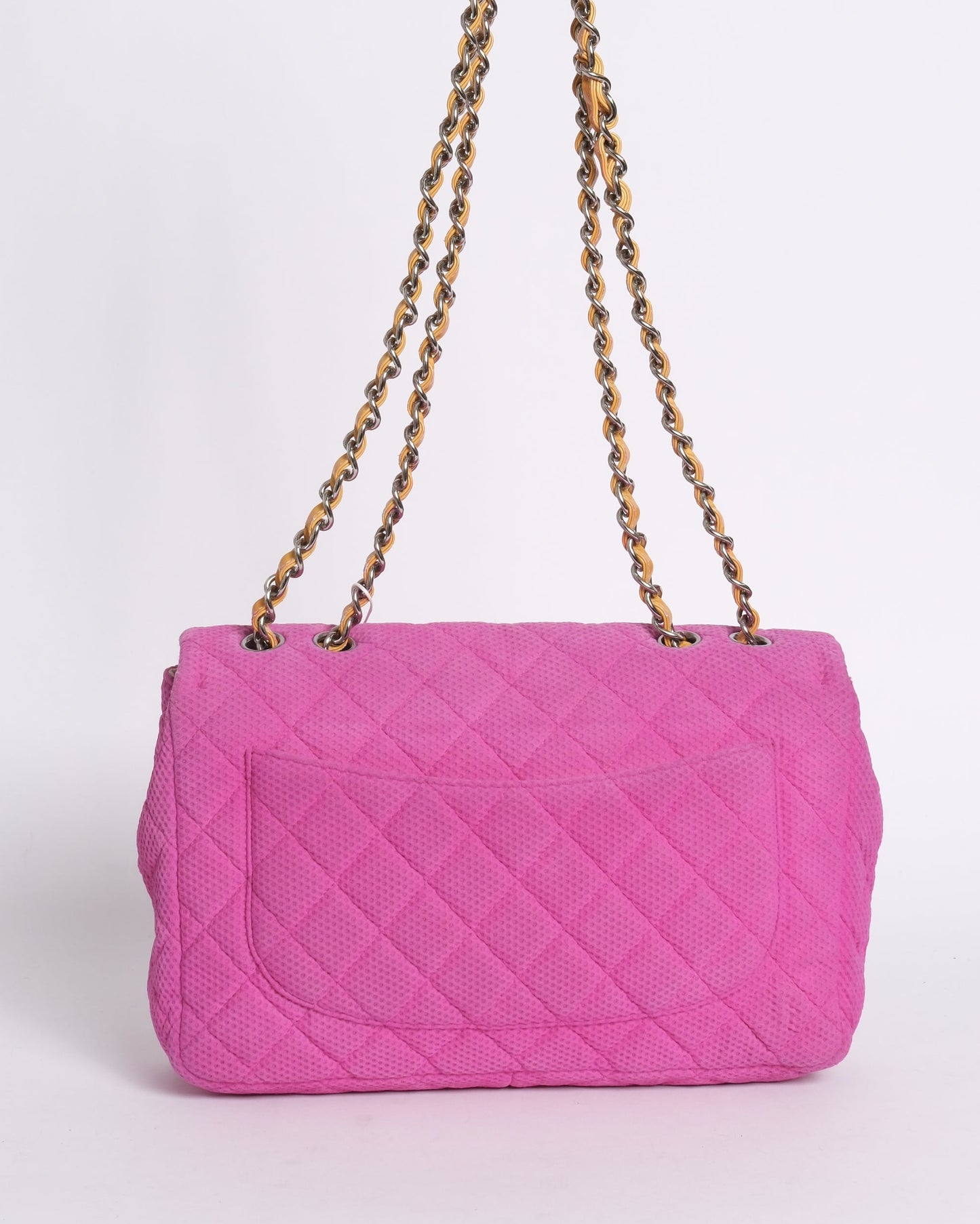 Chanel Pink & Yellow Coco Beach Mesh Leather Chain Jumbo Flap