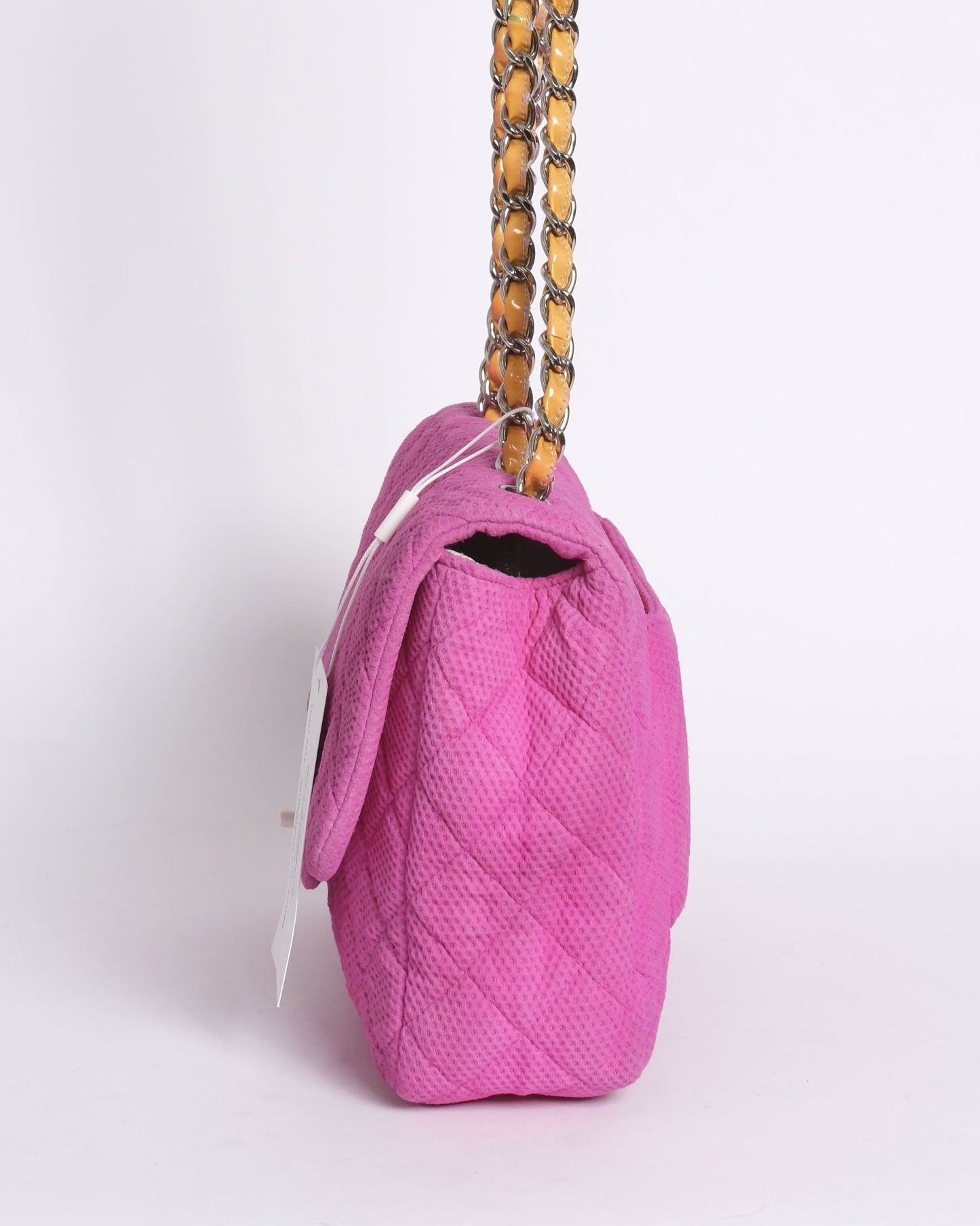 Chanel Pink & Yellow Coco Beach Mesh Leather Chain Jumbo Flap