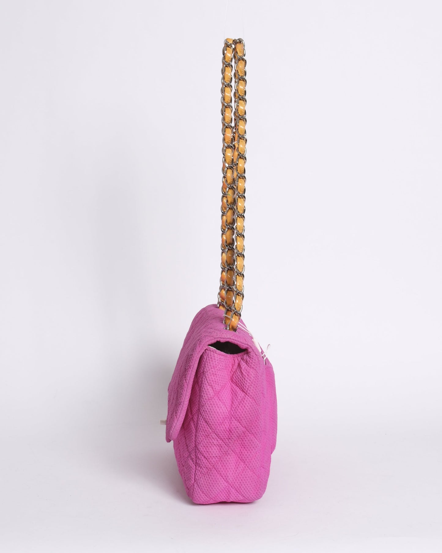 Chanel Pink & Yellow Coco Beach Mesh Leather Chain Jumbo Flap