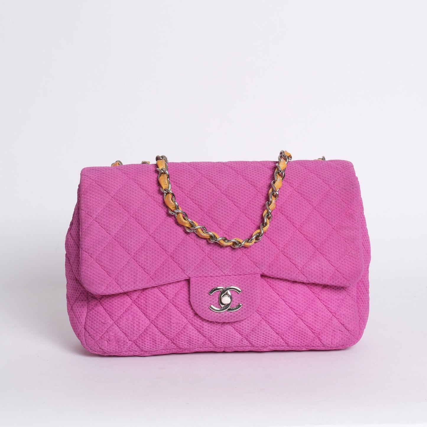 Chanel Pink & Yellow Coco Beach Mesh Leather Chain Jumbo Flap