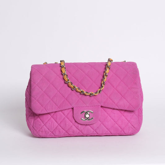 Chanel Pink & Yellow Coco Beach Mesh Leather Chain Jumbo Flap
