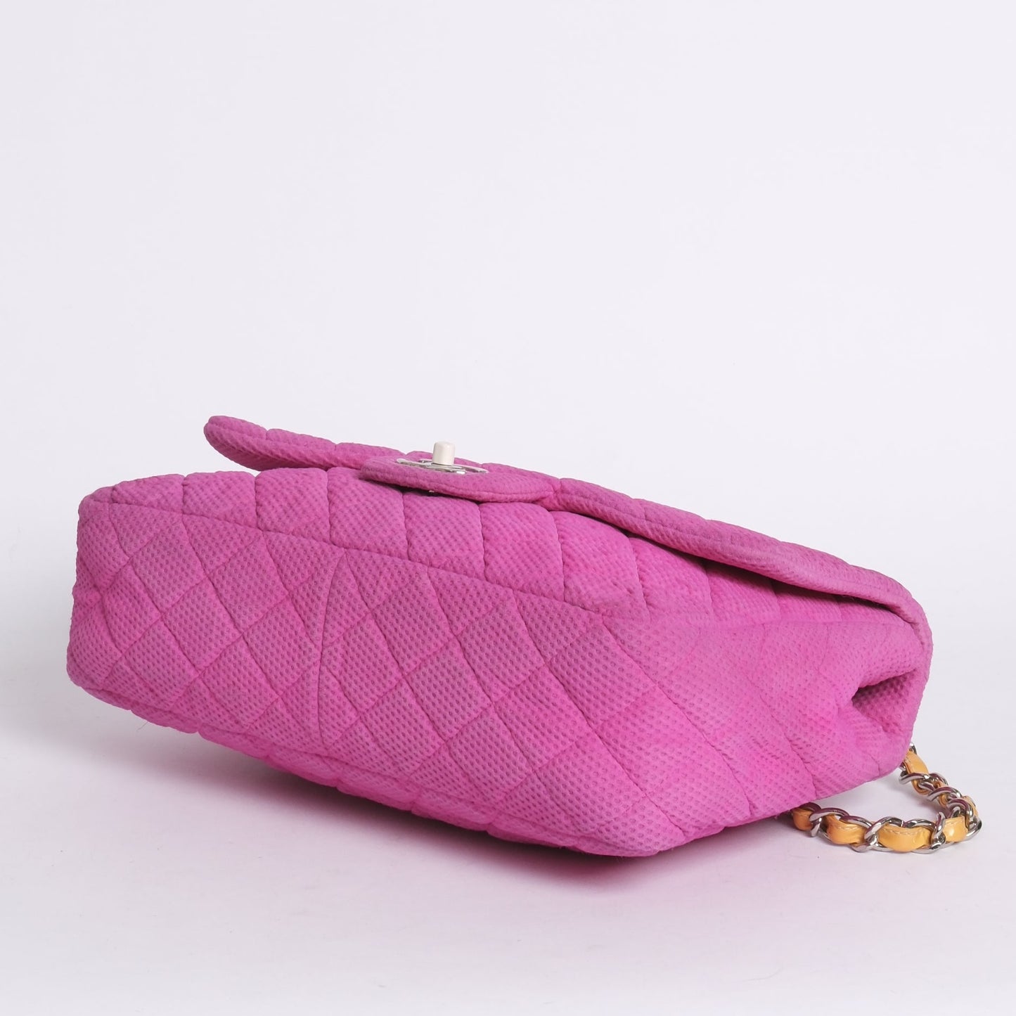 Chanel Pink & Yellow Coco Beach Mesh Leather Chain Jumbo Flap