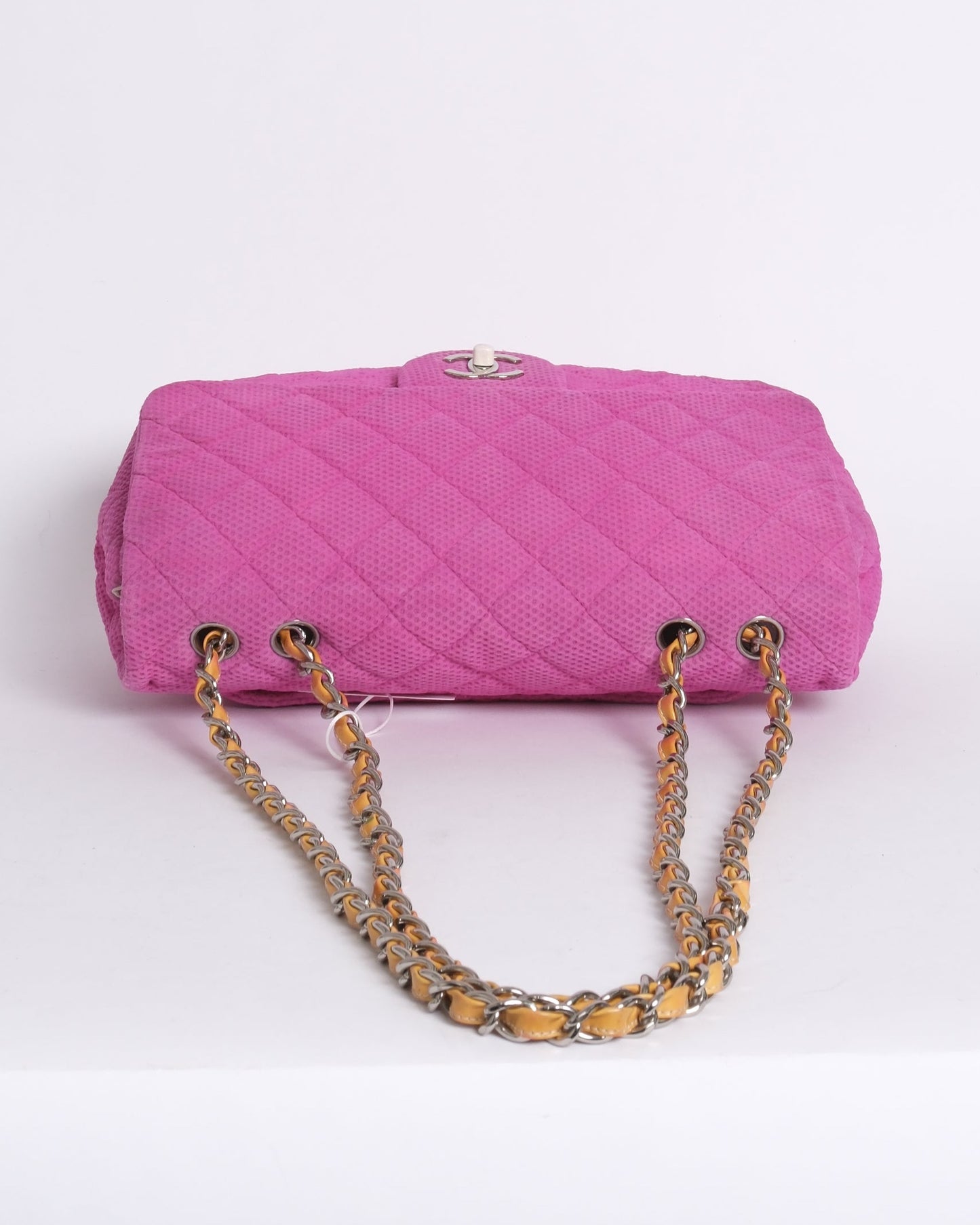 Chanel Pink & Yellow Coco Beach Mesh Leather Chain Jumbo Flap