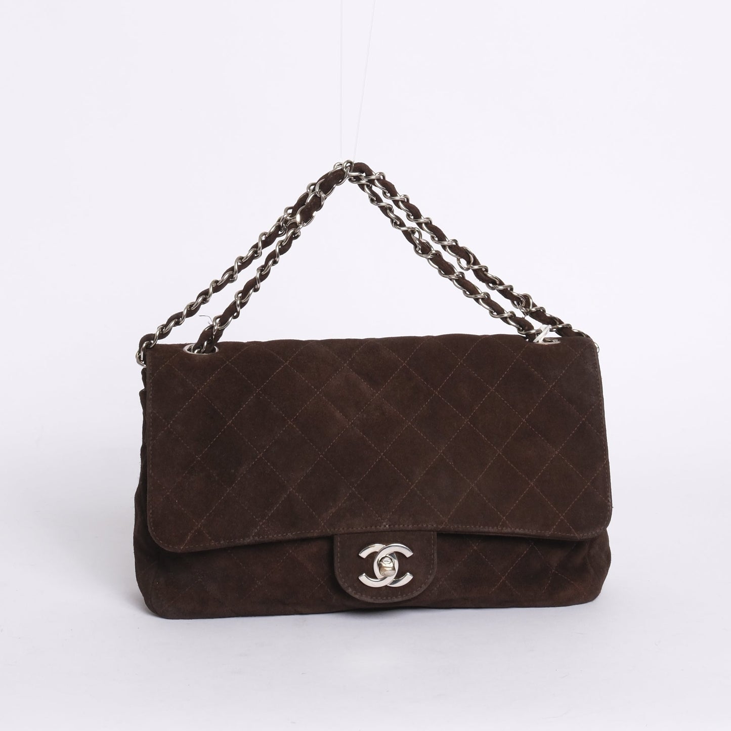 Chanel Brown Suede Quilted Flap Shoulder Bag SHW