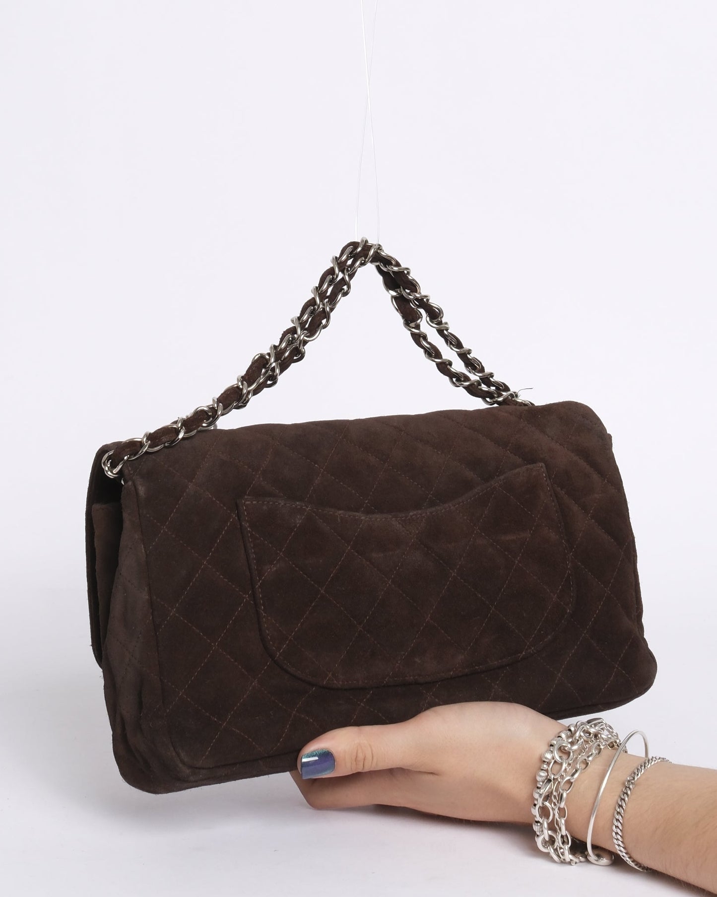 Chanel Brown Suede Quilted Flap Shoulder Bag SHW