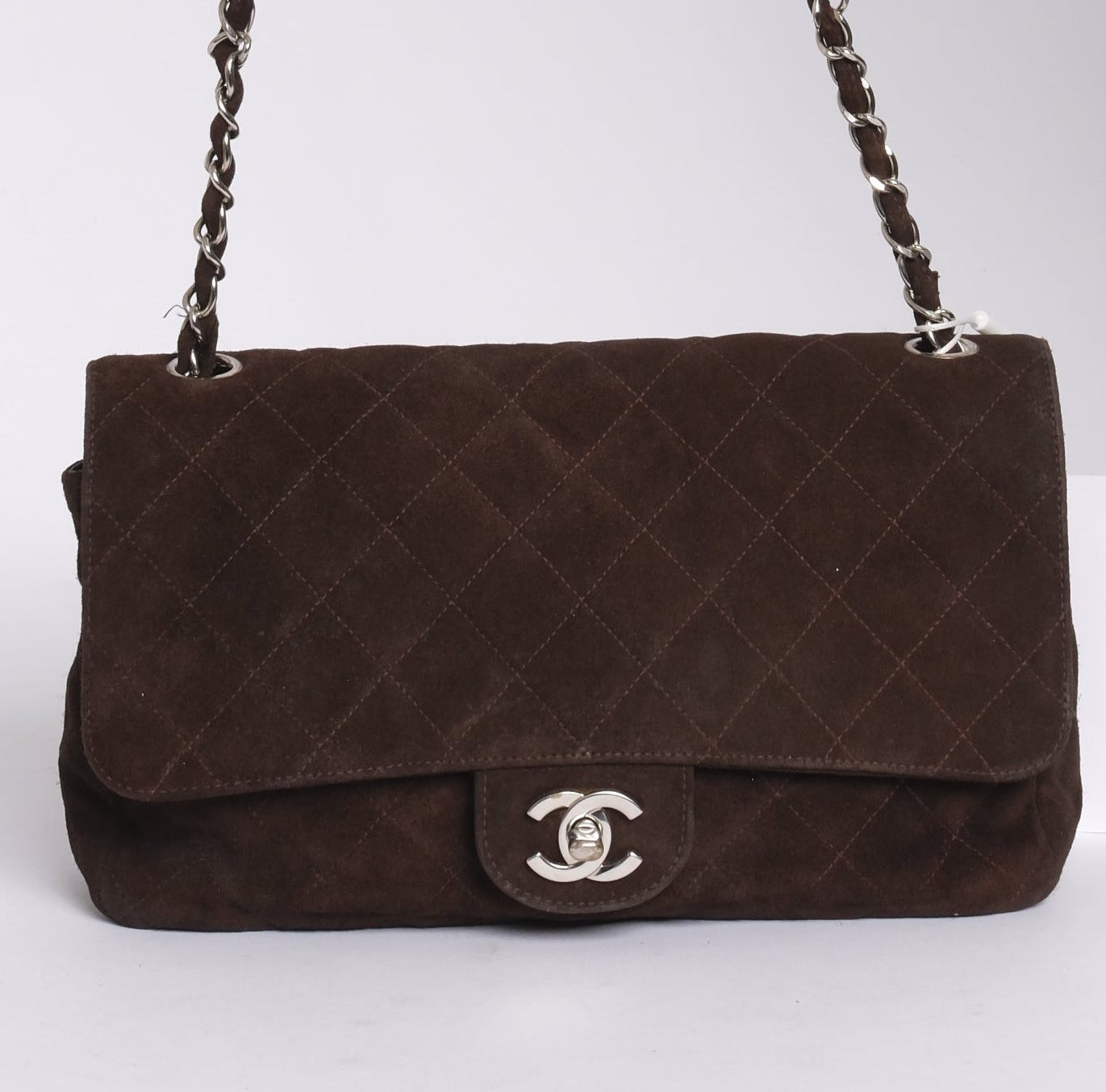 Chanel Brown Suede Quilted Flap Shoulder Bag SHW