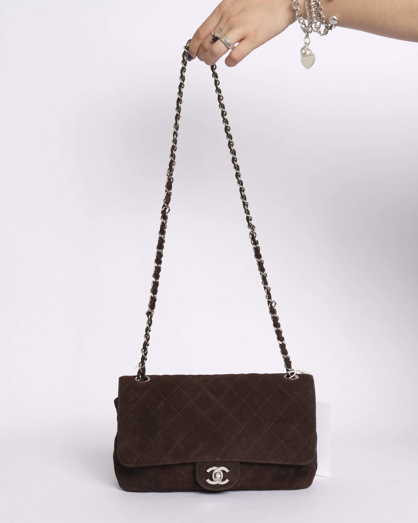 Chanel Brown Suede Quilted Flap Shoulder Bag SHW