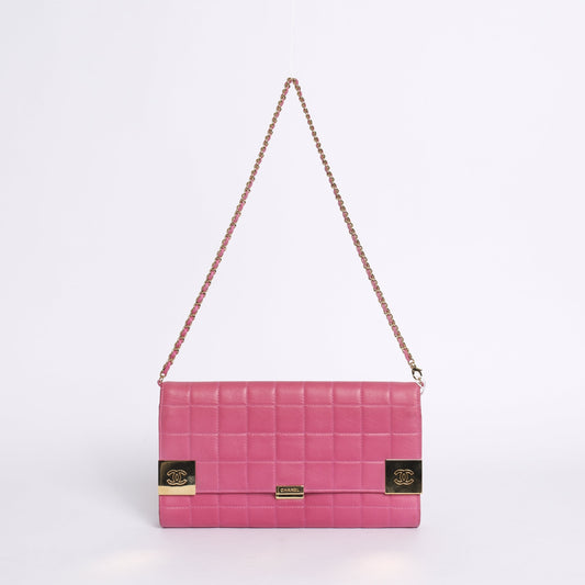 Chanel Pink Lambskin Leather Chocolate Bar Shoulder Bag