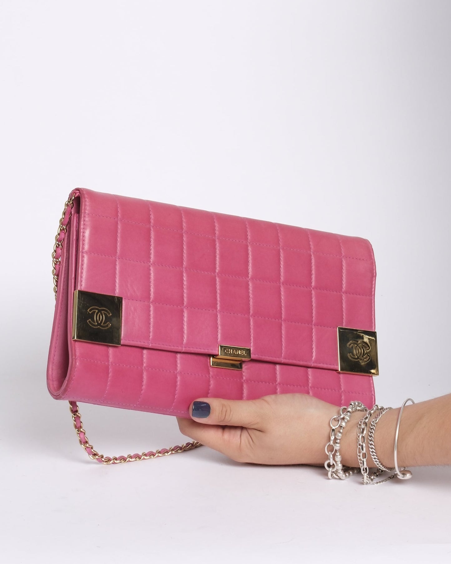 Chanel Pink Lambskin Leather Chocolate Bar Shoulder Bag