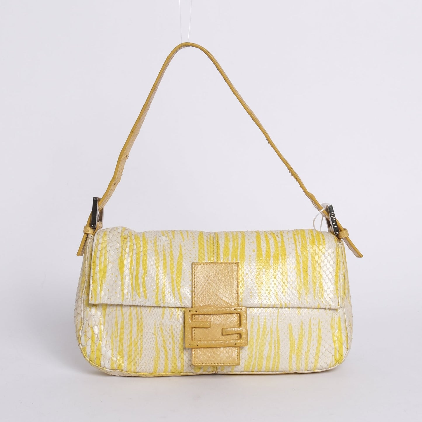 Fendi Yellow & White Python Baguette Shoulder Bag