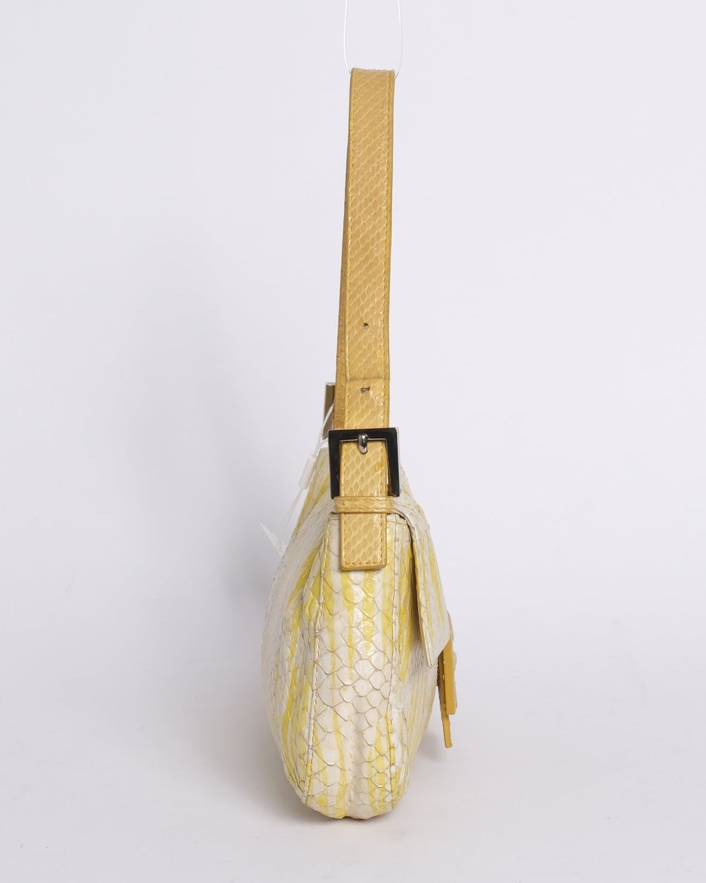 Fendi Yellow & White Python Baguette Shoulder Bag