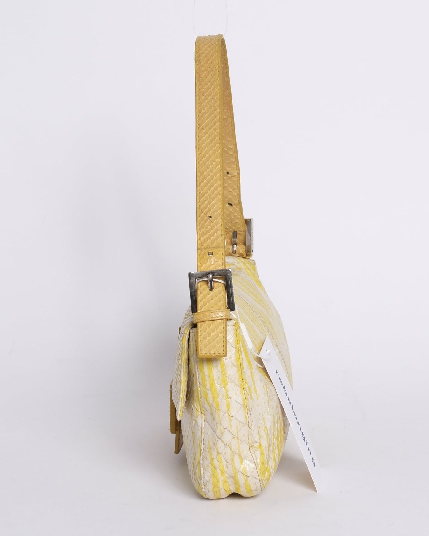 Fendi Yellow & White Python Baguette Shoulder Bag
