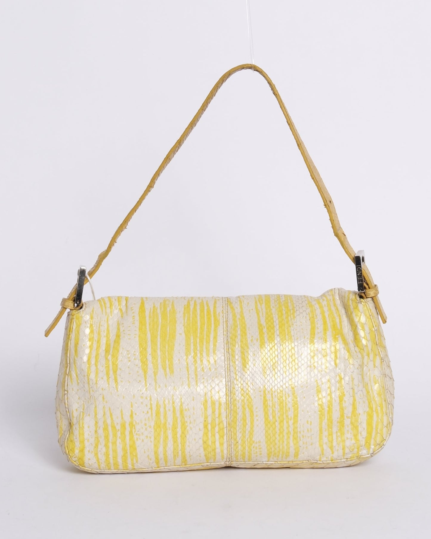 Fendi Yellow & White Python Baguette Shoulder Bag