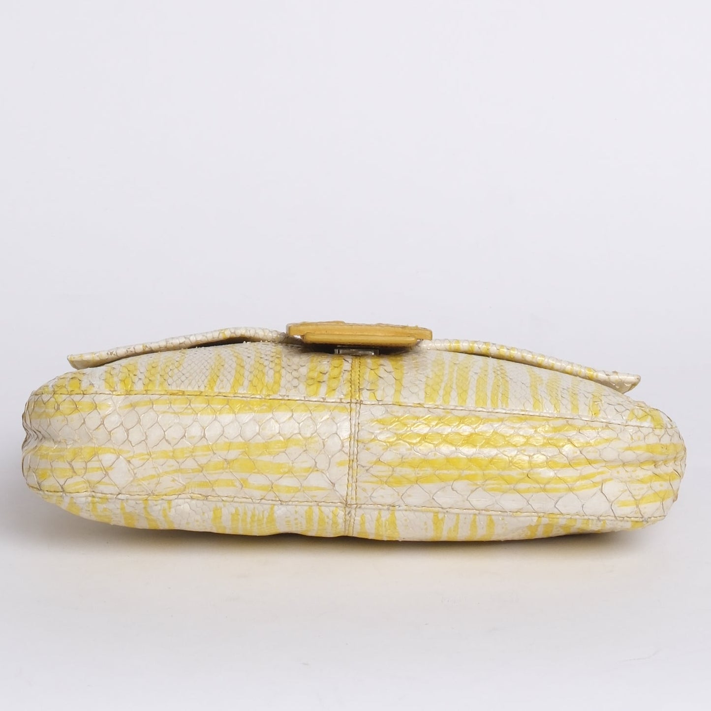 Fendi Yellow & White Python Baguette Shoulder Bag