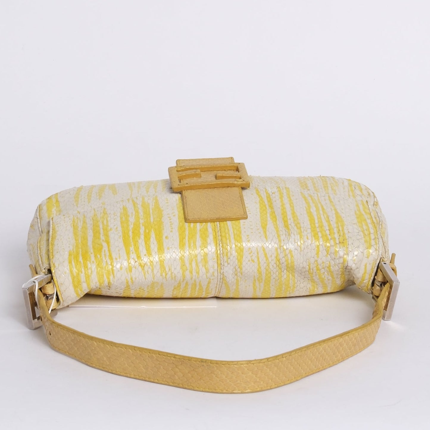 Fendi Yellow & White Python Baguette Shoulder Bag