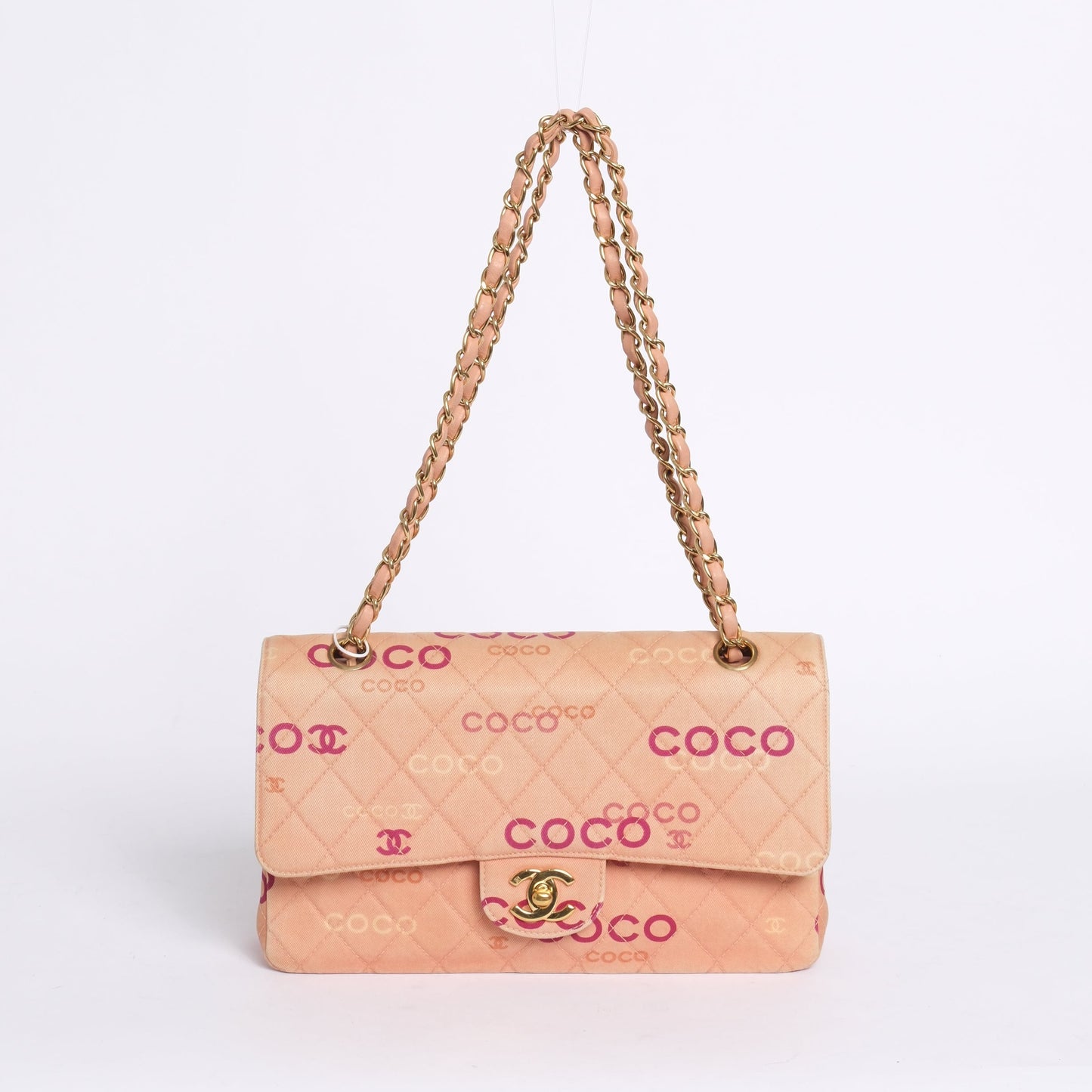 Chanel 2002 Pink Canvas Quilted Coco Monogram Double Flap