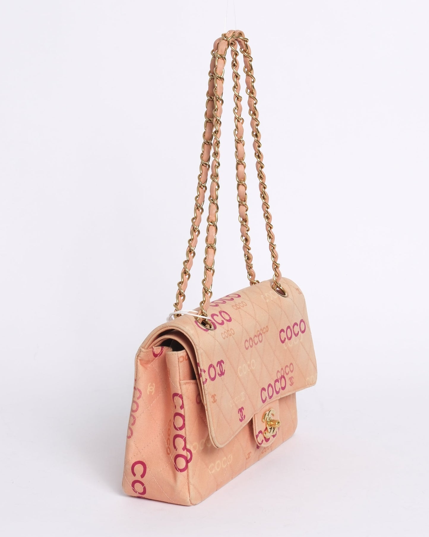 Chanel 2002 Pink Canvas Quilted Coco Monogram Double Flap