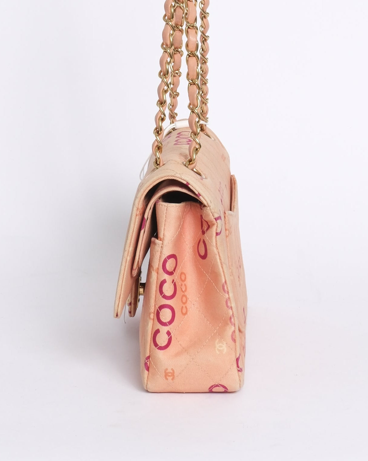 Chanel 2002 Pink Canvas Quilted Coco Monogram Double Flap