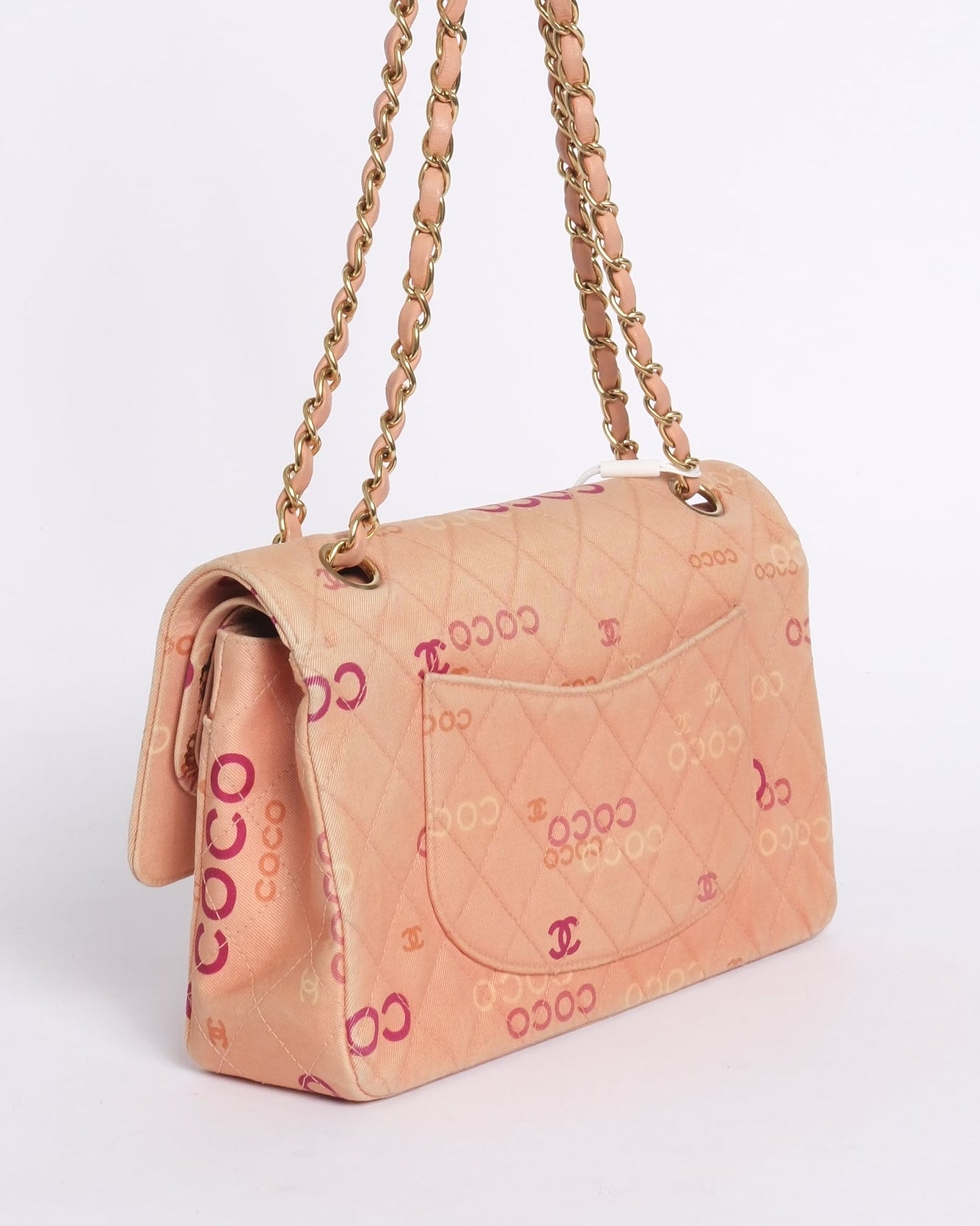 Chanel 2002 Pink Canvas Quilted Coco Monogram Double Flap