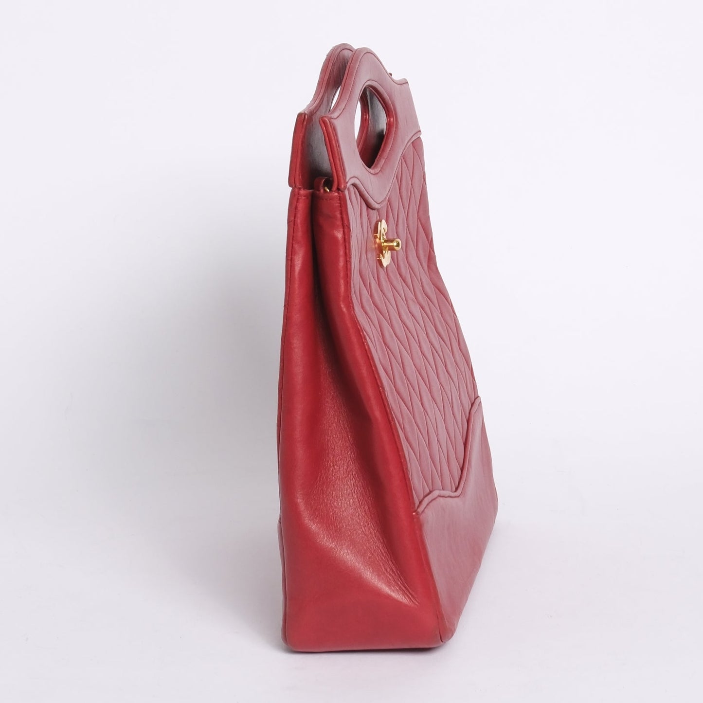 Chanel Red Lambskin Leather Matelasse 2way Top Handle Bag