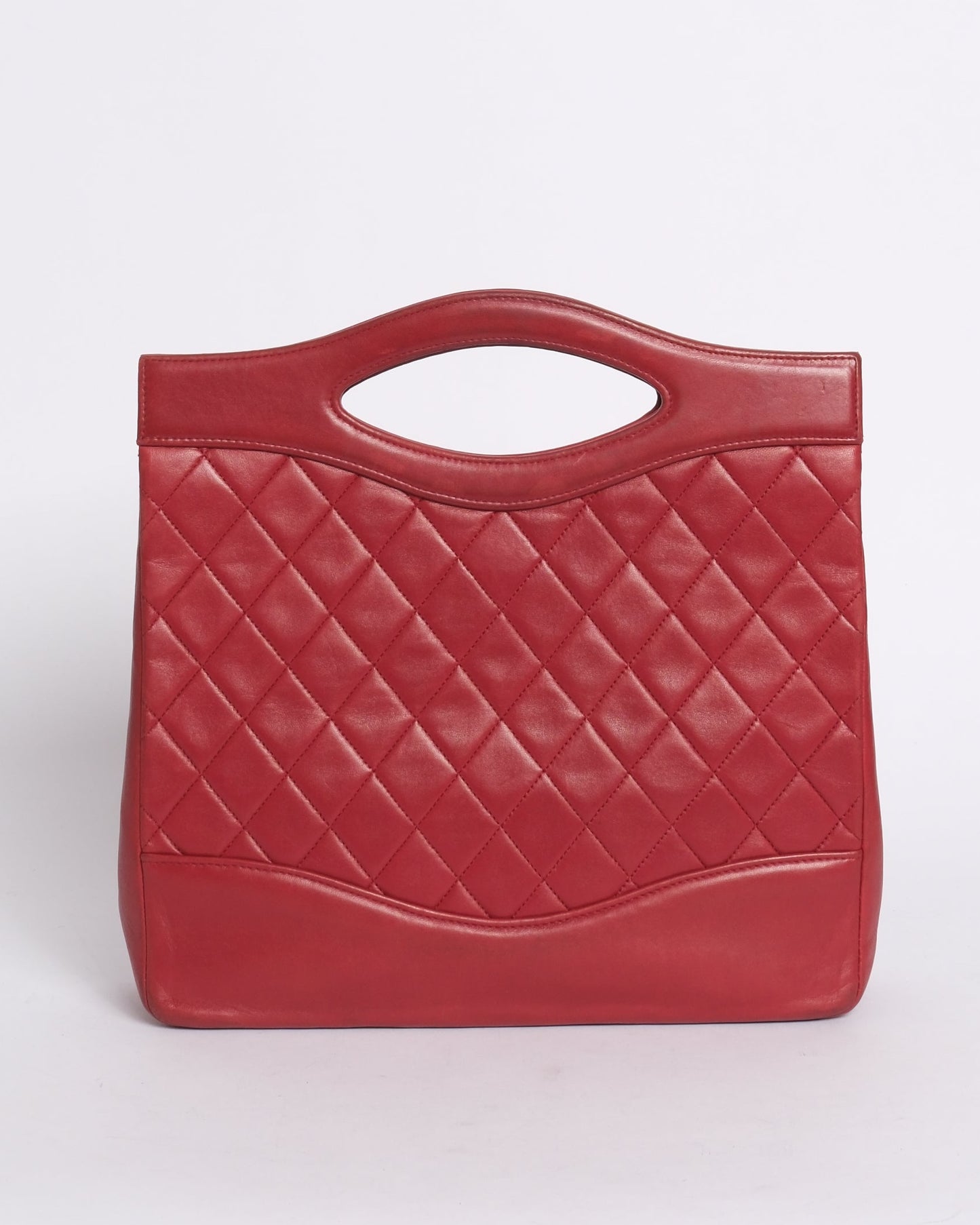 Chanel Red Lambskin Leather Matelasse 2way Top Handle Bag