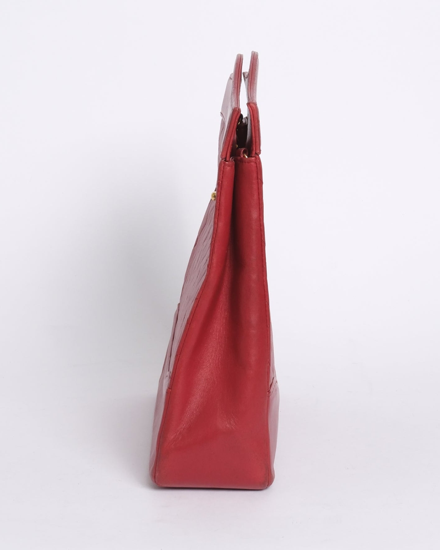 Chanel Red Lambskin Leather Matelasse 2way Top Handle Bag