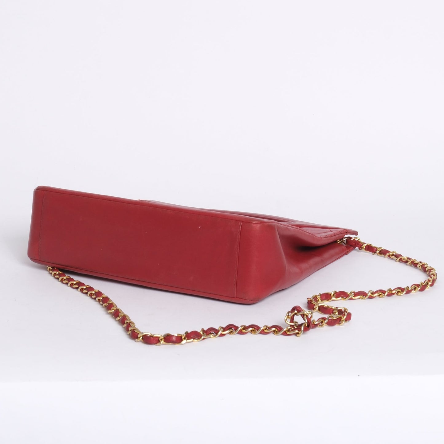 Chanel Red Lambskin Leather Matelasse 2way Top Handle Bag