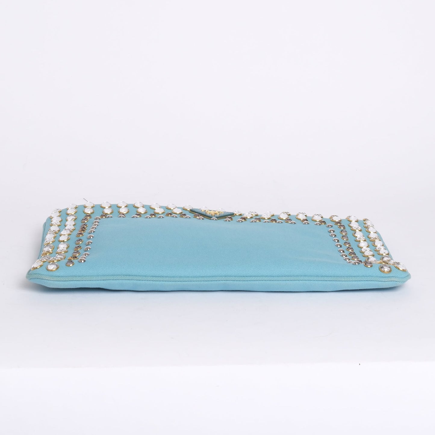 Prada Light Blue Canvas Studded Clutch