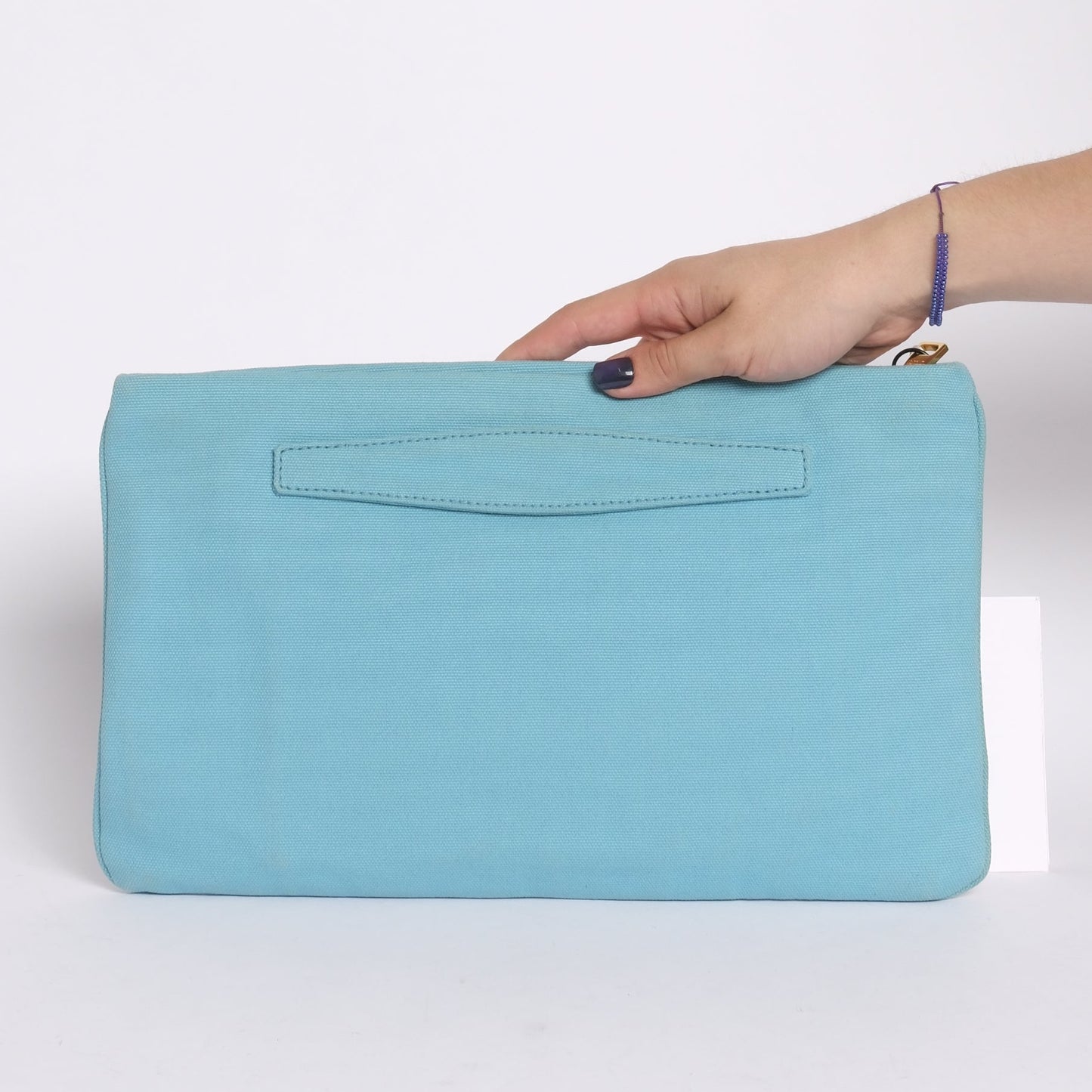 Prada Light Blue Canvas Studded Clutch