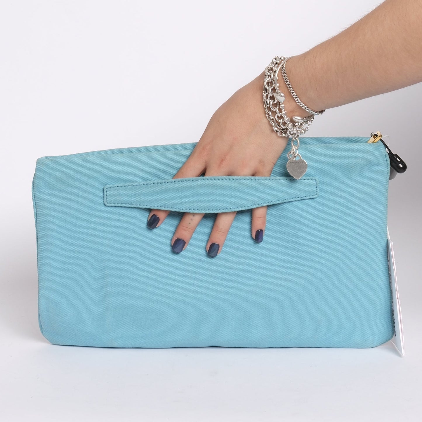 Prada Light Blue Canvas Studded Clutch
