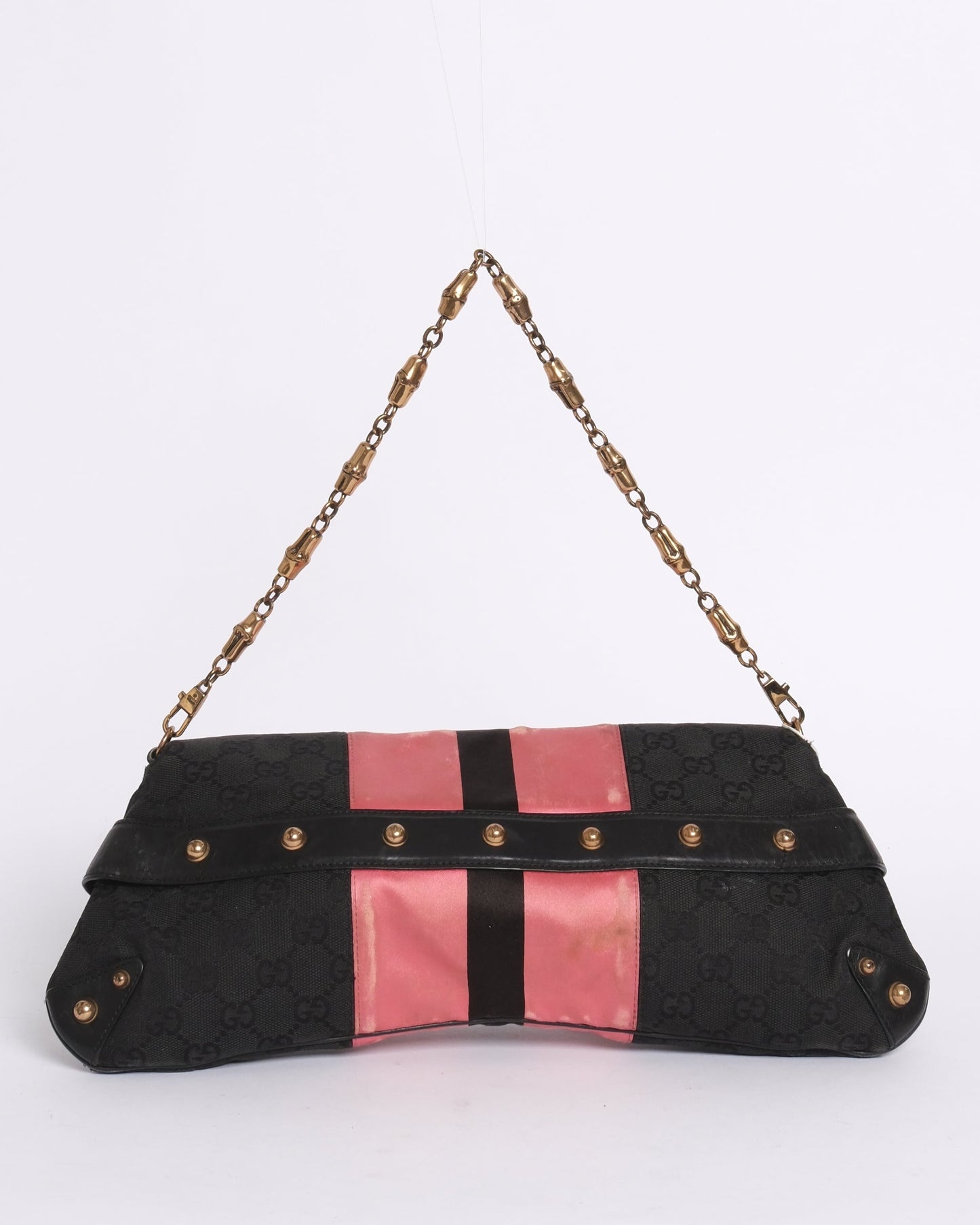 Gucci Pink Web Striped Large Horsebit Clutch