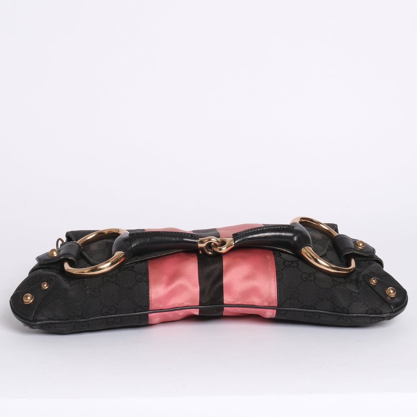 Gucci Pink Web Striped Large Horsebit Clutch