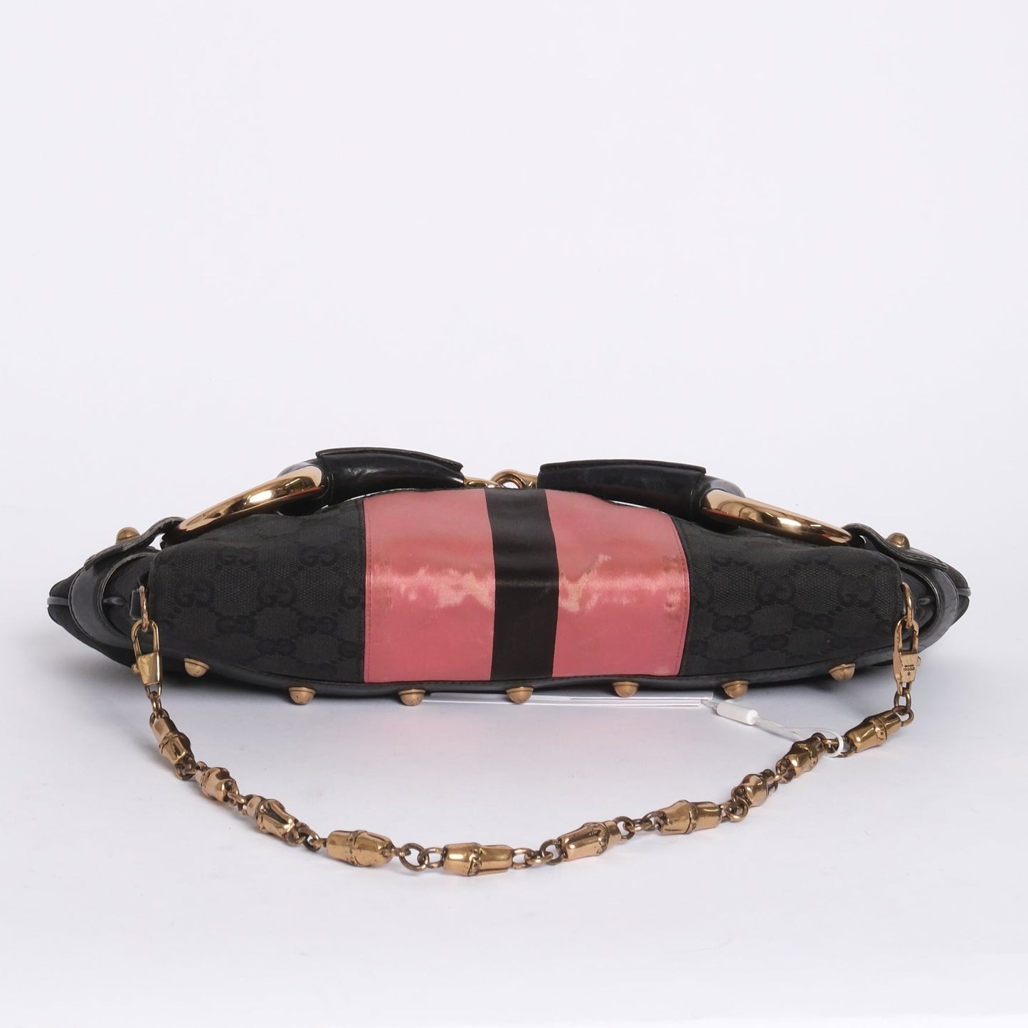 Gucci Pink Web Striped Large Horsebit Clutch