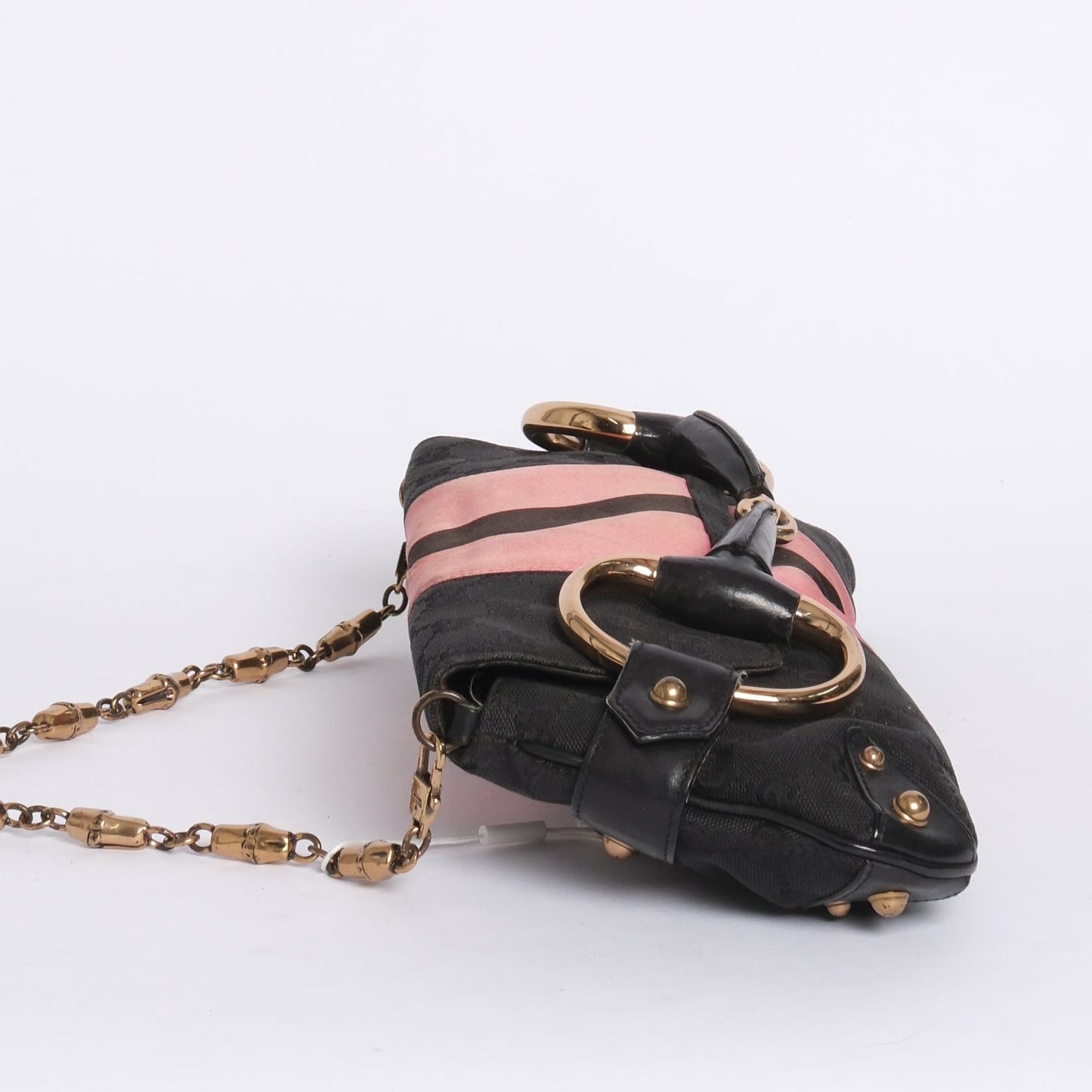 Gucci Pink Web Striped Large Horsebit Clutch