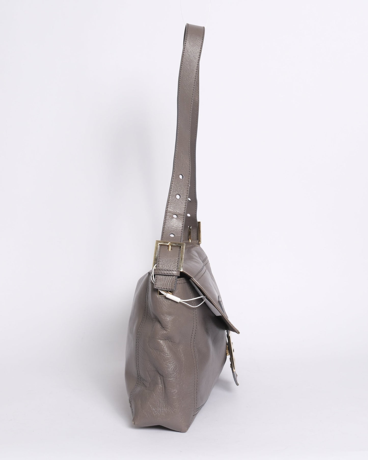 Fendi Grey Leather Maxi Baguette Flap Shoulder Bag