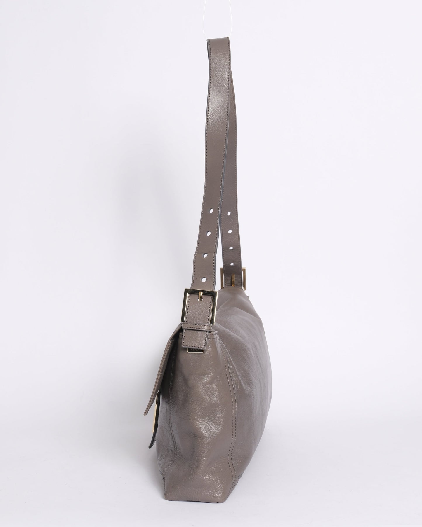 Fendi Grey Leather Maxi Baguette Flap Shoulder Bag