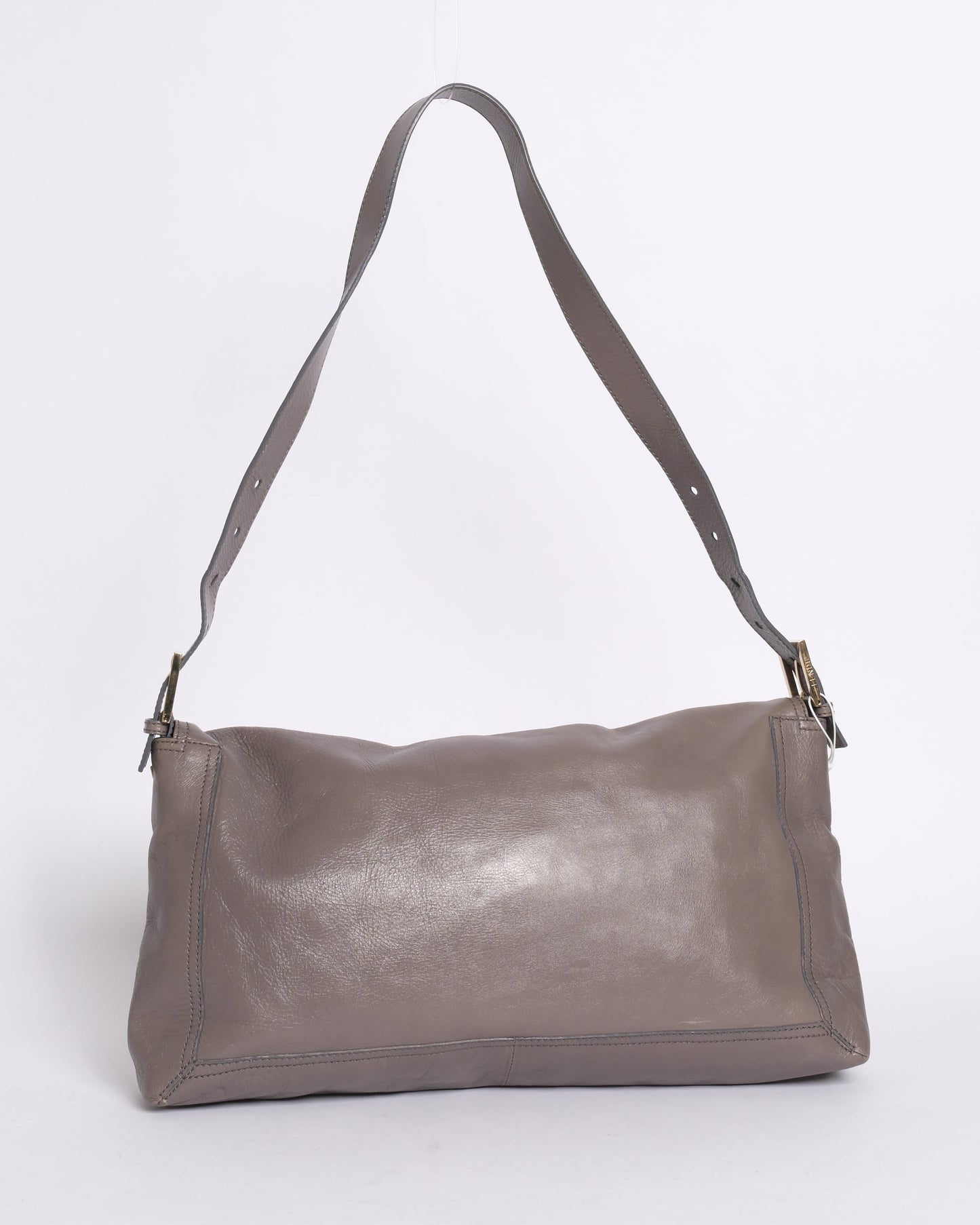 Fendi Grey Leather Maxi Baguette Flap Shoulder Bag