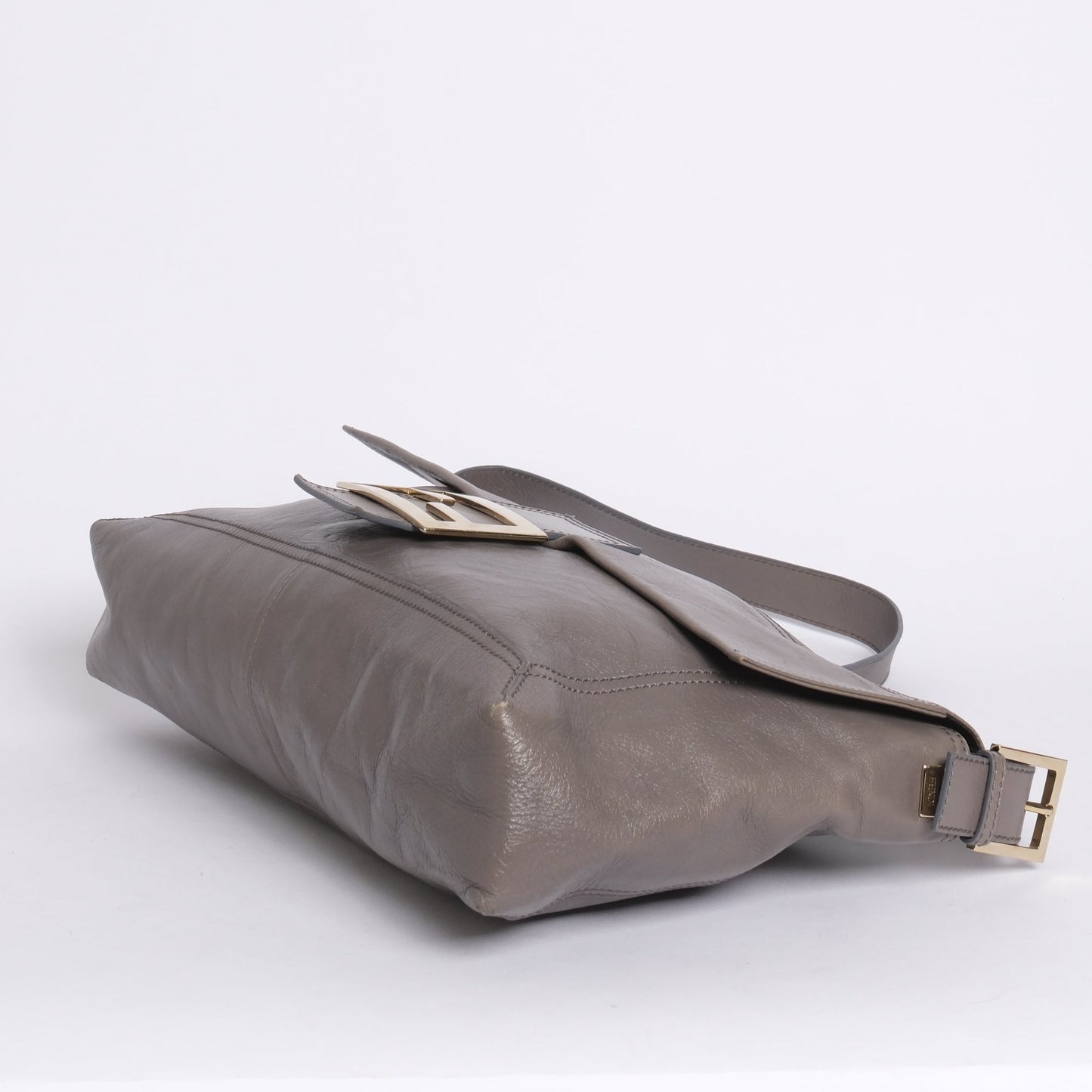 Fendi Grey Leather Maxi Baguette Flap Shoulder Bag